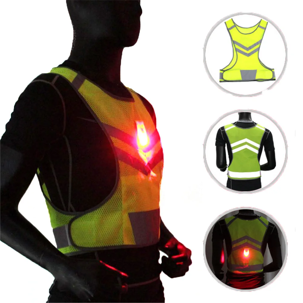 Two LED Back And Front Reflective Vest Clothing Light Running Cycling Safety Vest