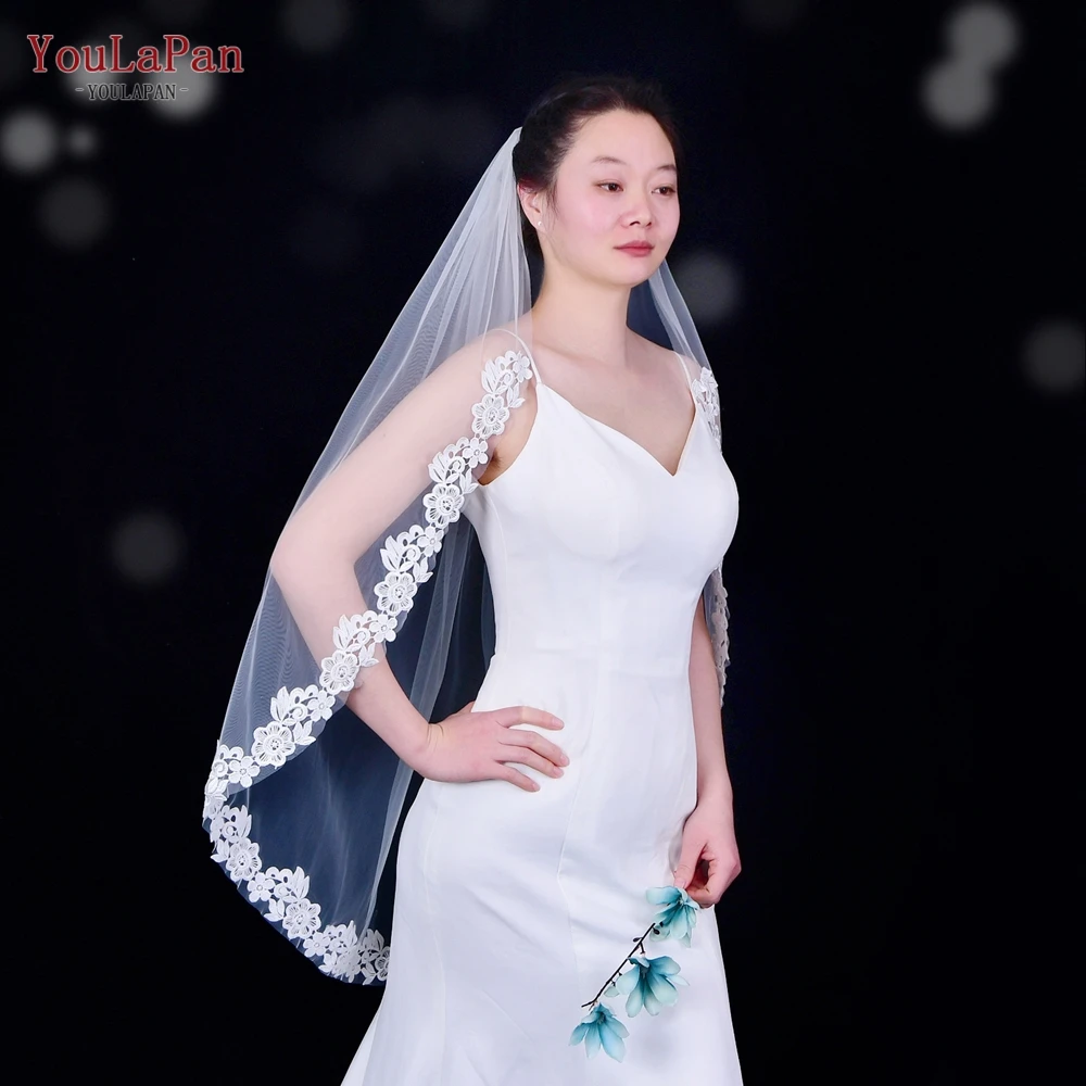  YouLaPan V74 изысканный однослойный свадебный головной убор Роскошная вышитая белая вуаль цвета слоновой кости с расческой для