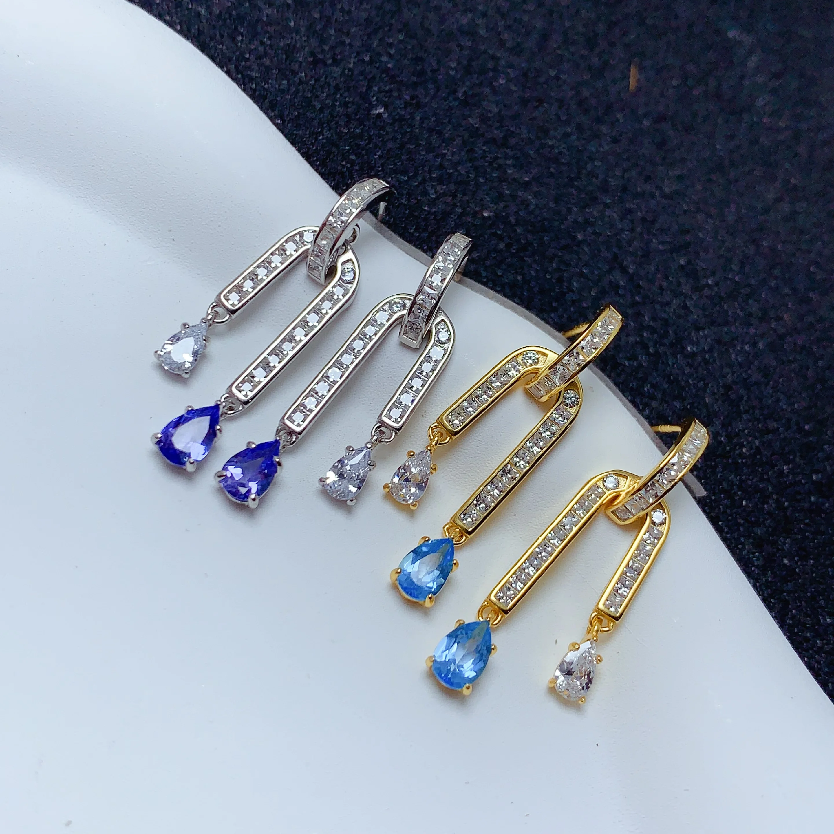 Low MOQ Feather Butterfly 925 Silver Natural Topaz Drop Designs Display Stand Jewelry For Women