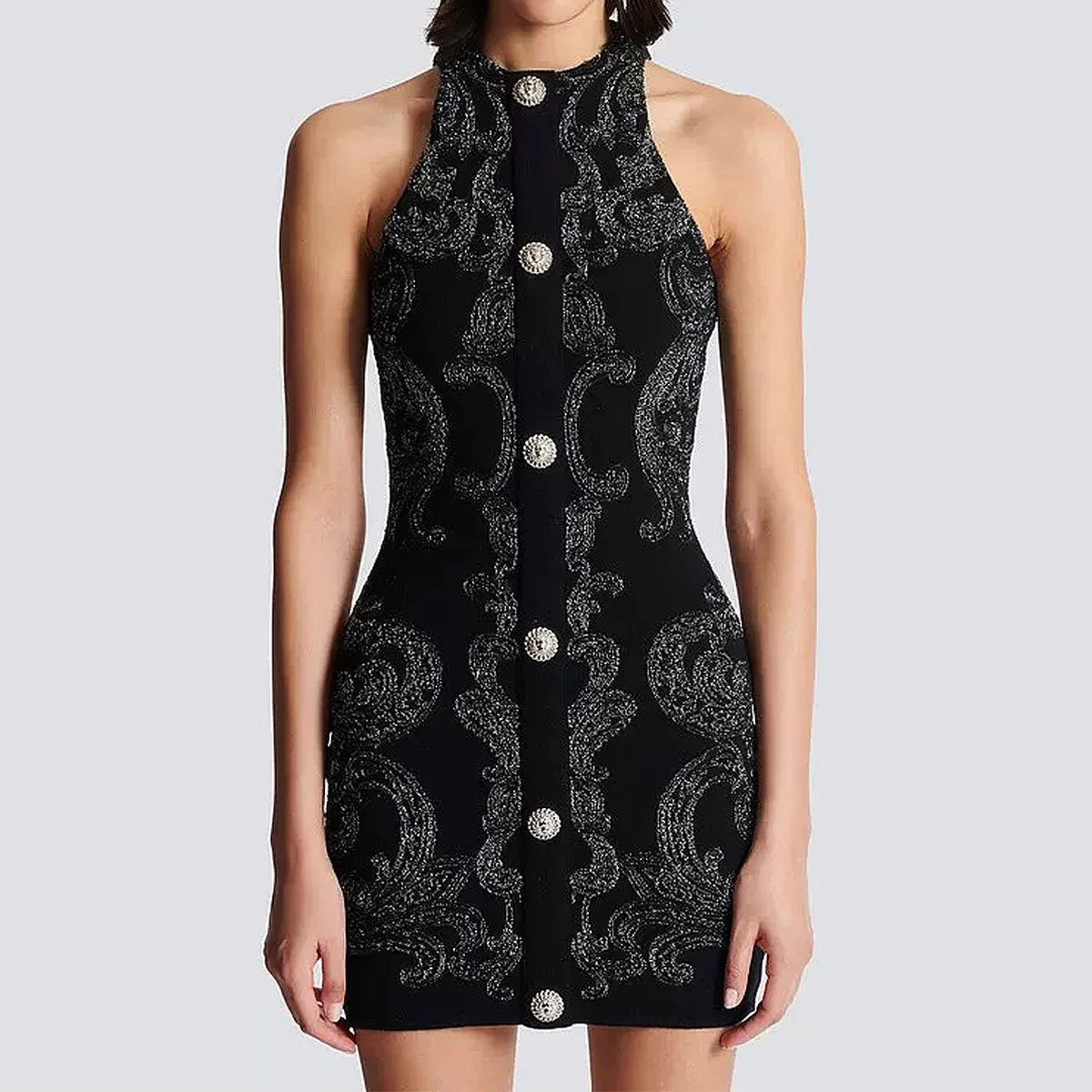 Fashion wear Custom Lady Dresses Woman Clothes Black crew Neck Sleeveless Teens Frock Jacquard Women Knit Sweater Dress