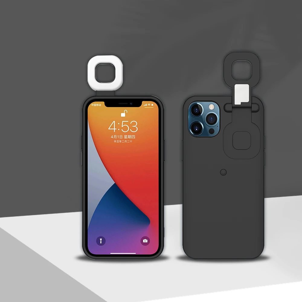 Ring Light Phone Case, LED Selfie Flashlight Light Up Mobile Cover For iPhone 13 Pro Mini 12 pro