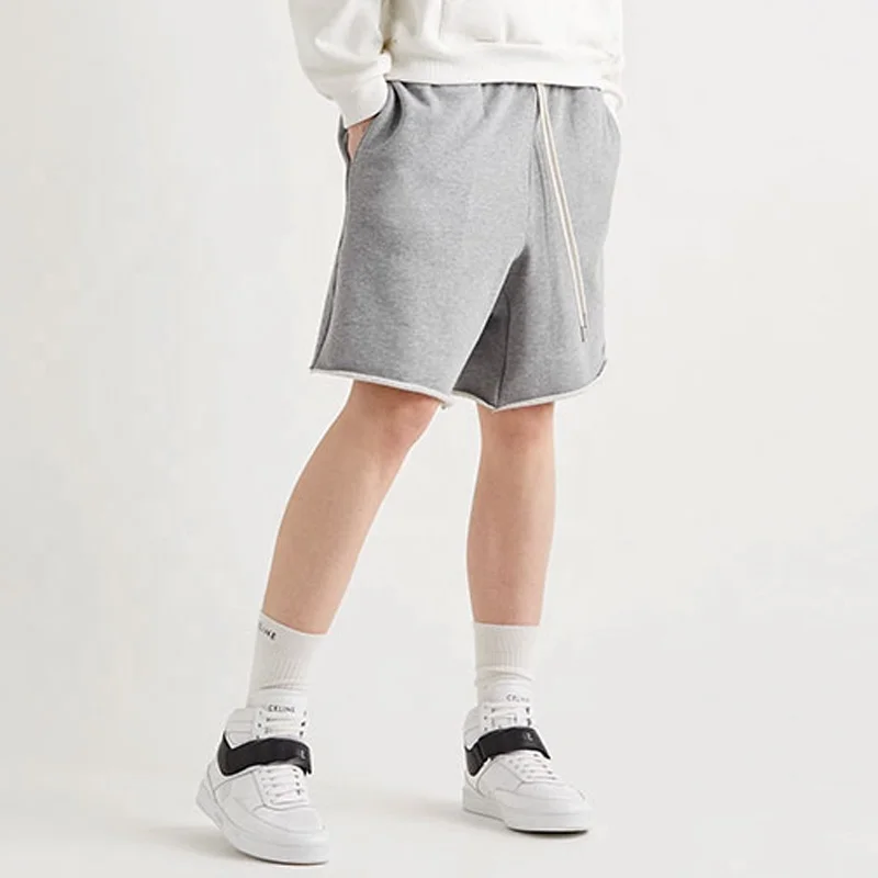 Custom Stone Washed Vintage Athletic Gym Shorts Hemp Raw Edge Rolling Up Terry Fleece Cotton Sweat Jogger Shorts for Men