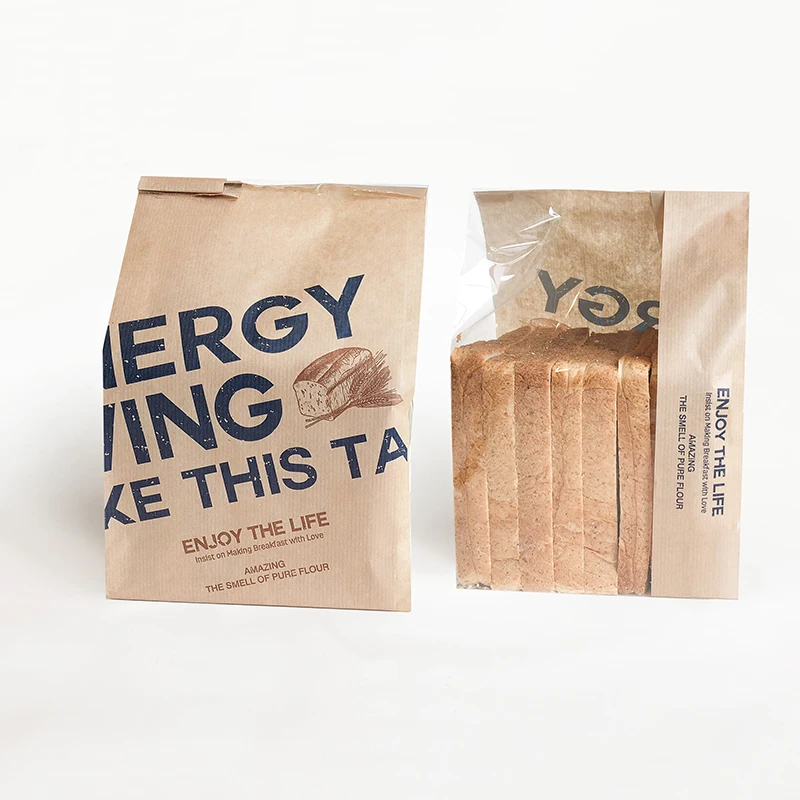 Factory Customized Manufacturer Bakery Food Printed Brown Kraft Bread Packaging Paper Bags With Plastic Window