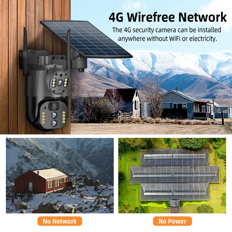 Wholesale 8W 3MP network camera Solar panel 4G security Camera 3 lens multi screen camera