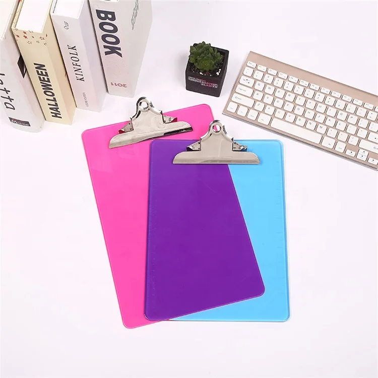 
Hot sale A4size colorful PS transparent colorA4 clip writing board Strong Graduated Clip Board 