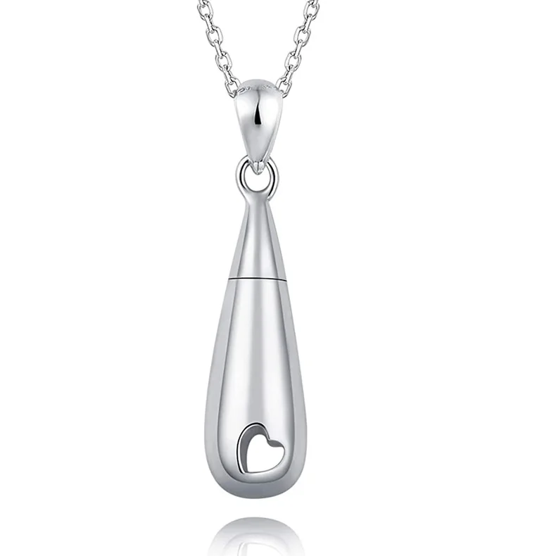
Silver Hollow Teardrop Heart Necklace Stainless Steel Pendant Necklace Can Unscrew Perfume Bottle Pendant 