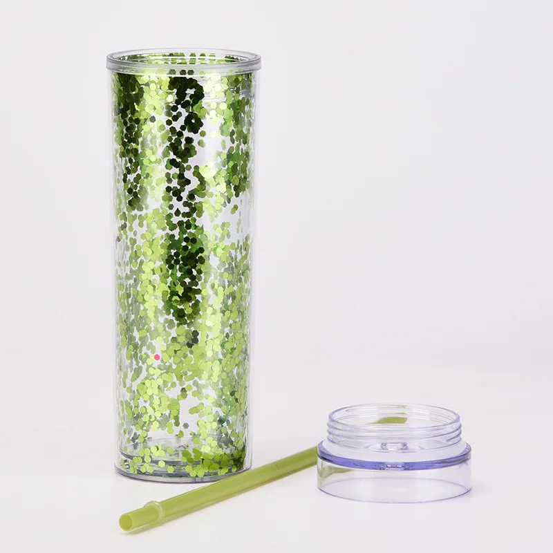 European and American popular fashion boutique transparent sequins double layer thickened and fall resistant plastic cups 450ml