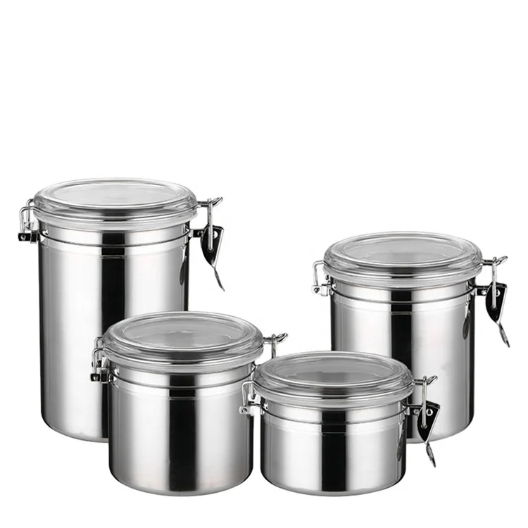 410 Stainless Steel Household kitchen Food Container Set seal pot with lock clip top lids