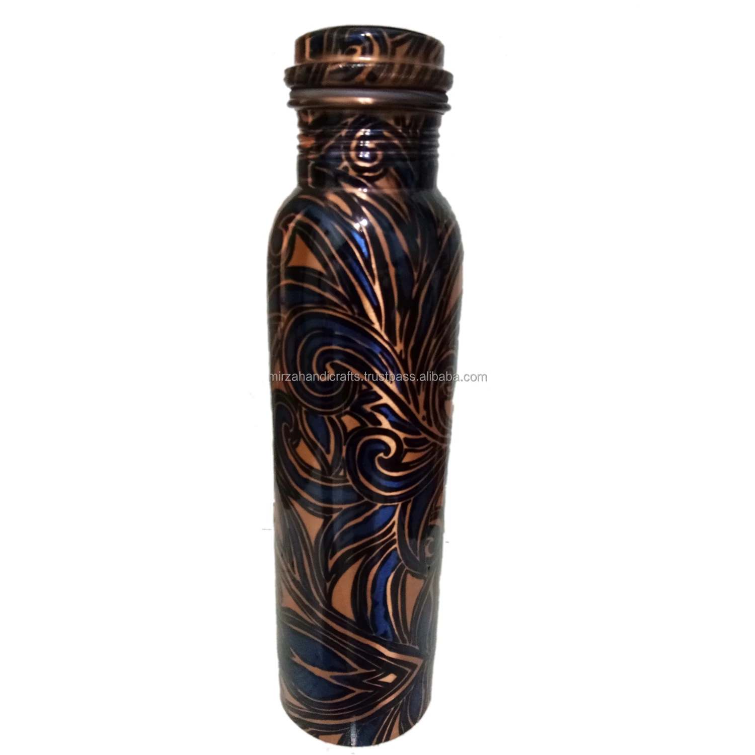 Elegant Pure Copper Heat Printed Bottle With 2 Copper glass and flower Design set of 3 Pieces Made of high quality