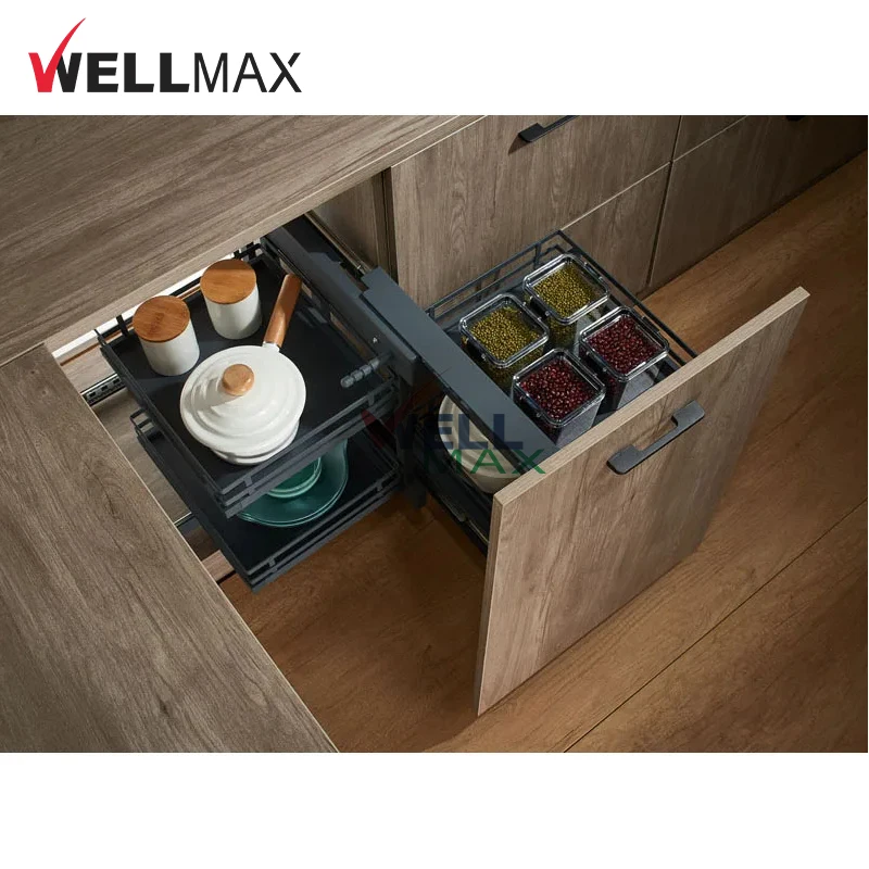 Производитель WELLMAX двухуровневый кухонный шкаф угловой волшебный выдвижной корзина органайзер для жалюзи