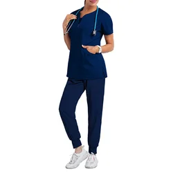 Custom logo elastic women hospital uniforms scrubs sets men women medical lab coats nurse scrubs sets top pants