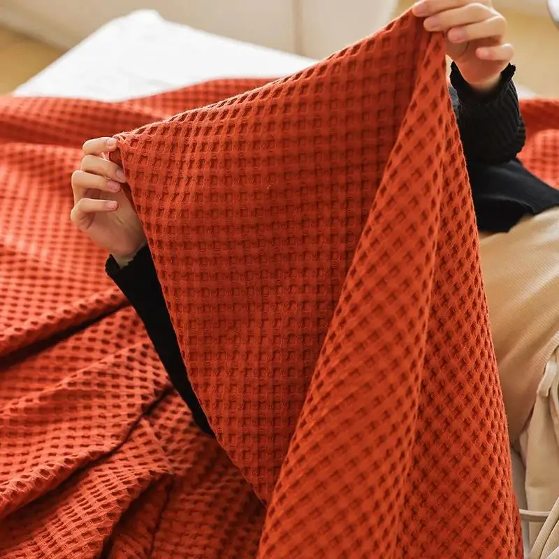 Summer 3D Waffle Plaid Pure Cotton Bed Blanket Throw Thin Quilt Knitted Bedspread Home Hotel Coverlets Sofa Cover Throw Blankets