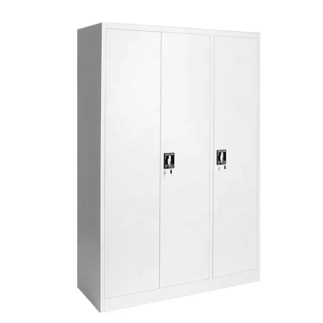 Low price modern design different colors 3 door steel almirah iron bedroom cabinet steel wardrobe