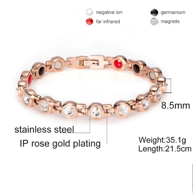 Wholesale Trendy Stainless Steel charms Zircons Gemstone Crystal Stone Healing Magnetic Therapy Bracelets pour Femme