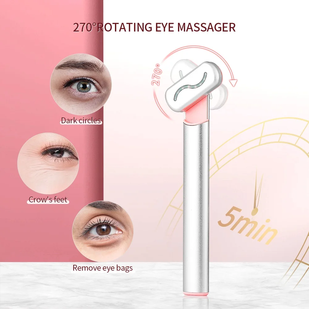 KKS skin tightening eye dark circle removal red led ems hot compress electric smart eye massager wand