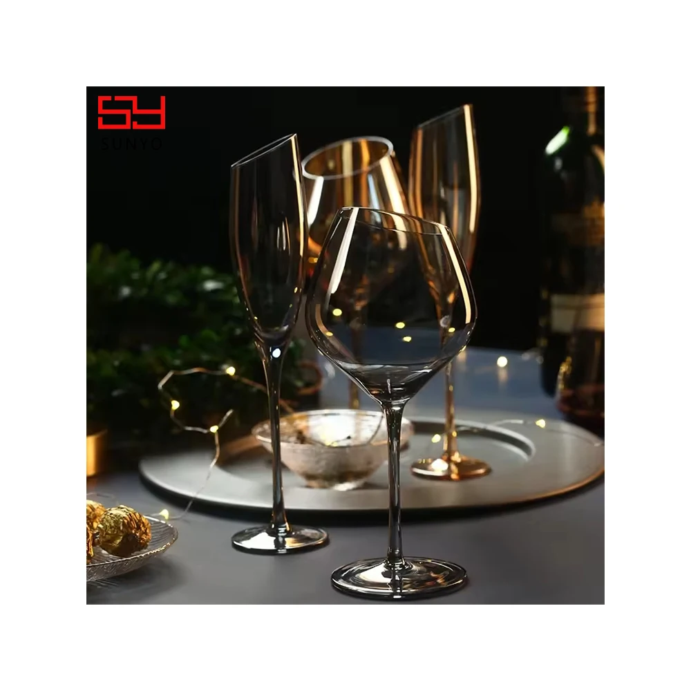 Sunyo Wholesale Sodalime Handmade Lead Free Crystal Colored Red Wine Glasses Set