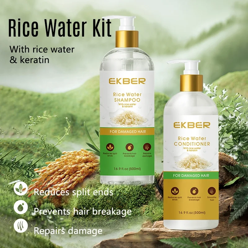 Customize Logo Rice Shampoo Hair-loss Prevention Organic Rice Water Hair Care Scalp Care Anti Hair Loss Shampoo