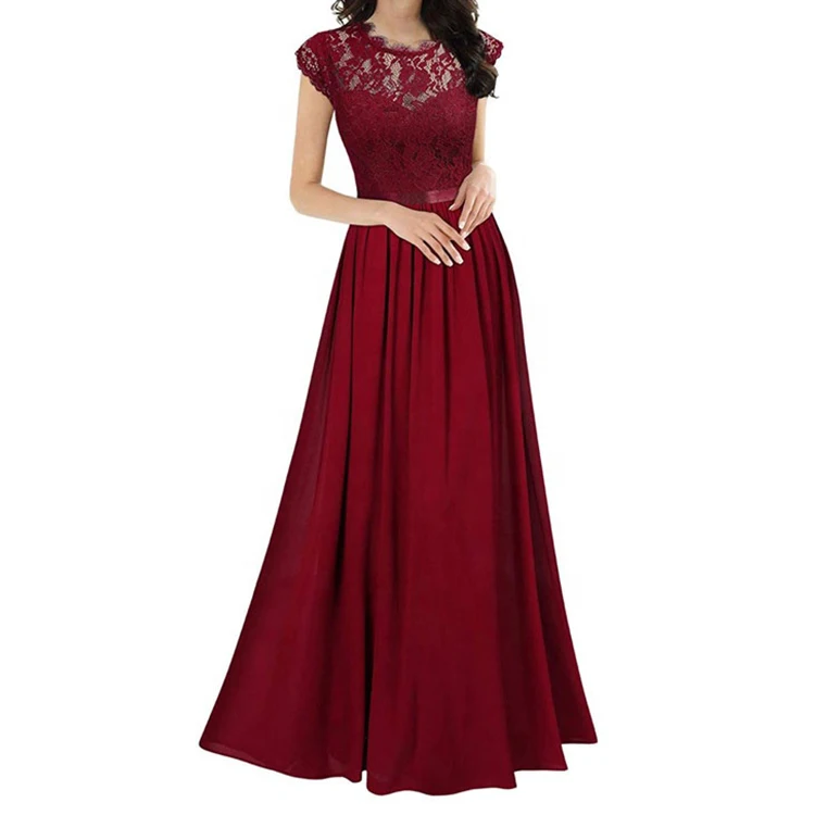 1 шт., женское Шифоновое Вечернее Платье макси с цветочным кружевом и коротким рукавом