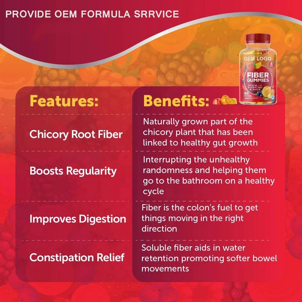 Customized OEM Dietary Supplement Fiber Supplement Prebiotic Fiber Supplement Digestive Health Sugar Free Gummy