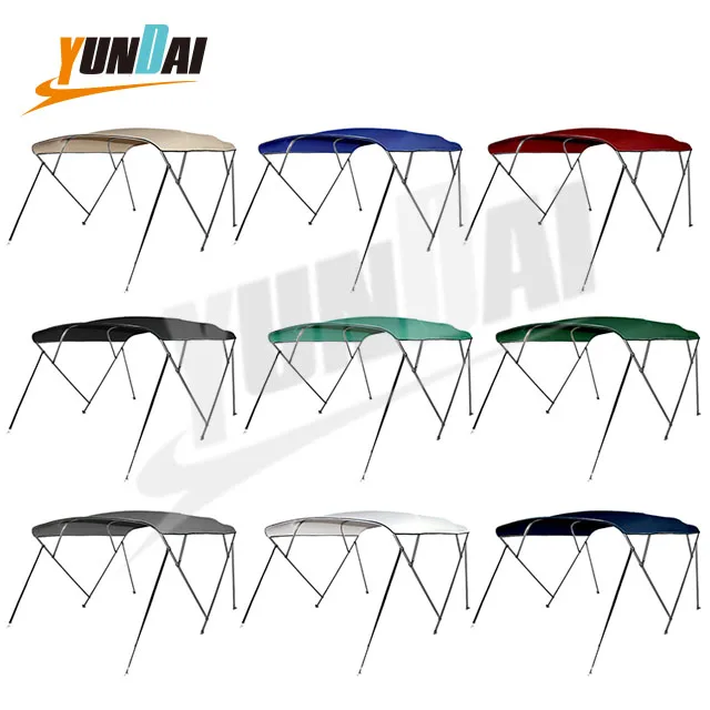4 Bow Navy  600D Polyester Aluminum Boat Tent Top Cover with Rear Support Pole and Storage Boot Bimini Top for Boats