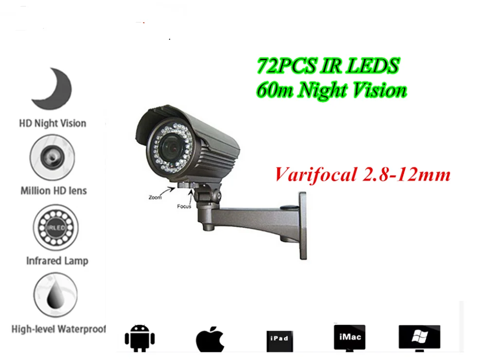 
H.265 HD 4MP Varifocal bullet CCD Color IP66 Water proof p2p ONVIF2.4 IP CAMERA 