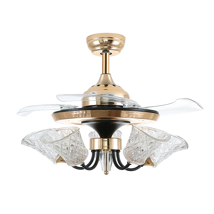 Zhongshan Manufacturer New Style 36 Inches Ceiling Fan with Folding Blades Decorative 5 Lights Chandeliers Pendant Lamp