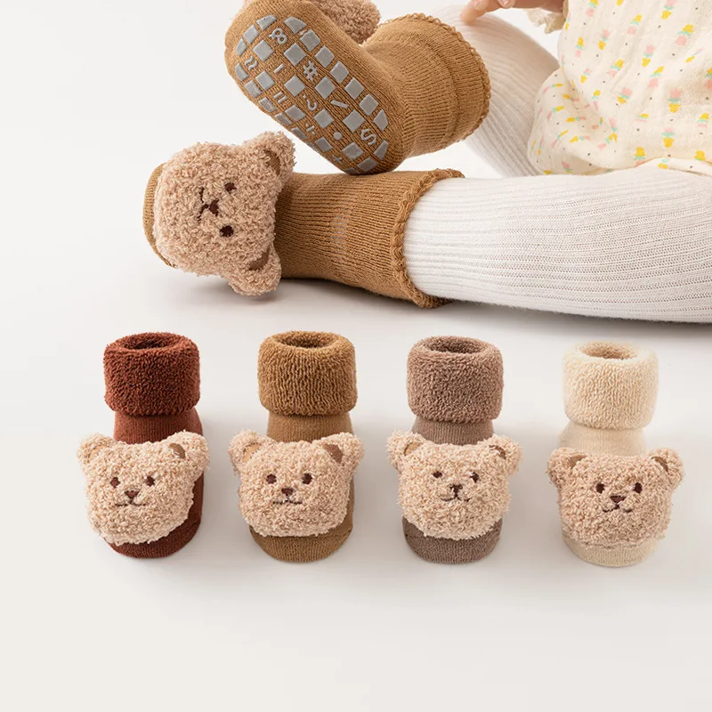 Newborn socks with plush loops and thickened autumn and winter baby mid tube non slip floor socks for toddlers