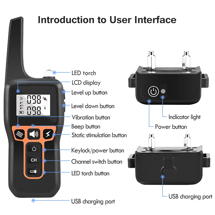 
Remote Dog Training Device Barking Prevention Waterproof Black TPU Reflective Collar 