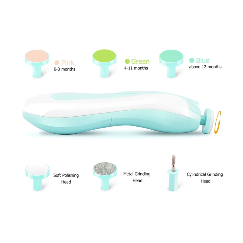 6 Replaceable Filing Heads Baby Nail File Electric Safe Baby Nail Clippers Trimmer with LED Light for Newborn Baby