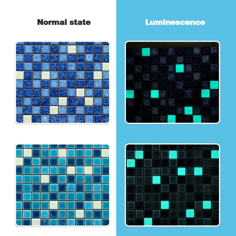 Tile Wholesale 25x25 Blue Luminous Fluorescent Swimming Pool Tiles Mosaic Ceramic Glazed Glow in the Dark Pool Tile