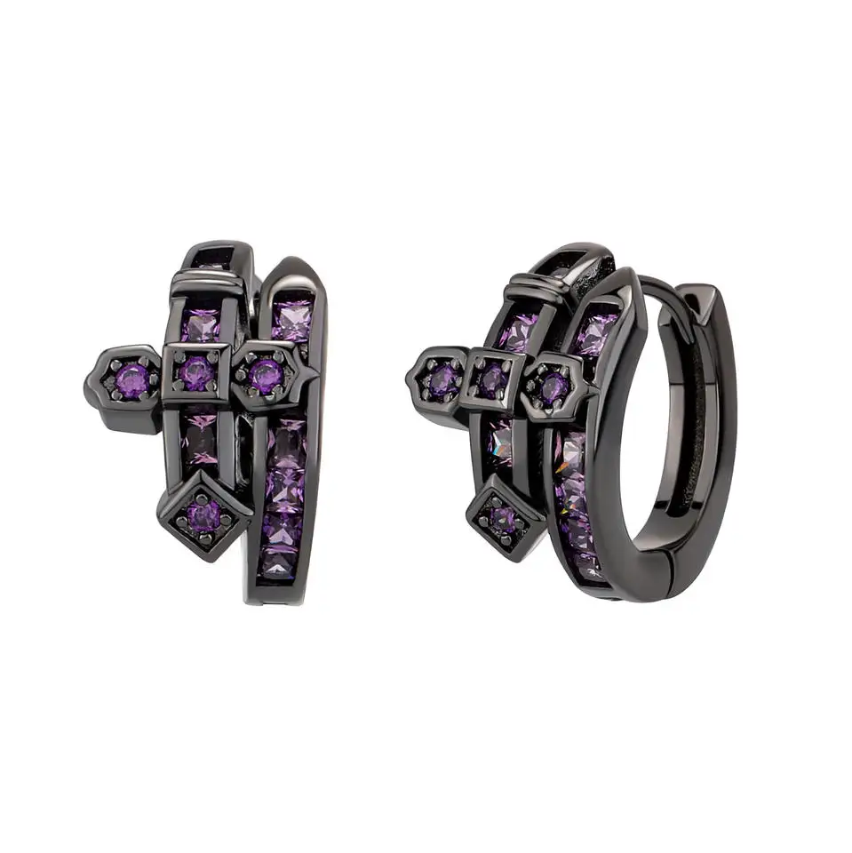 Hiphop Gift Men Women Jewelry Iced Out Micro Pave Cubic Zirconia Bling Punk Sword of Justice Cross Huggie Earring