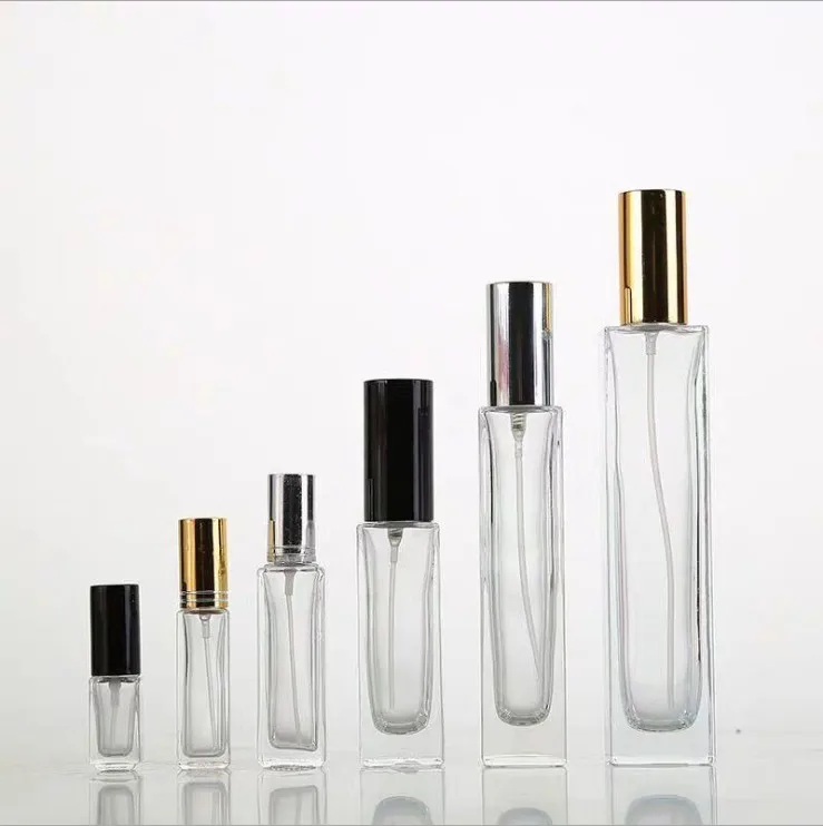 Wholesale 5ml  10ml  15ml 20ml 30ml 50ml 100ml  Square Shape Empty Refillable Glass Perfume Bottle Travel Tester Bottles