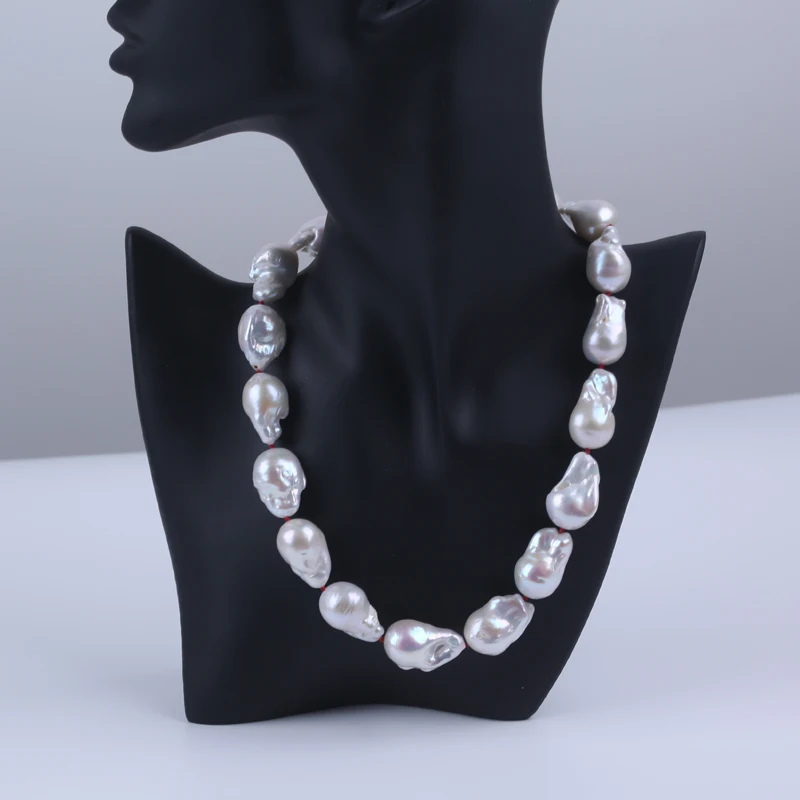 925 silver14-17mm white big baroque shape natural freshwater pearl necklace jewelry