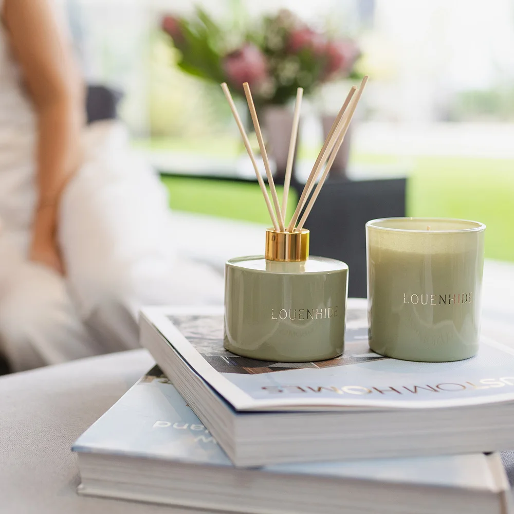 CH hot sale welcomed luxury glass candle with customizing fragrance scent perfume aroma diffuser set