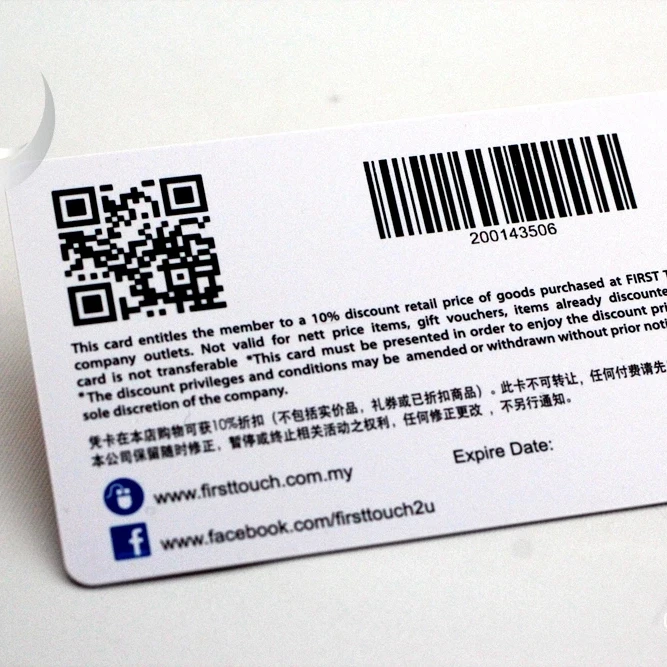 Индивидуальная печатная подарочная карта из ПВХ со штрих-кодом для пластиковой печати