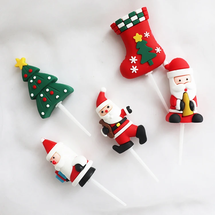Cake Christmas Tree Decoration Santa Claus Collection Plug-in Decoration Bear Deer PVC Christmas Decoration