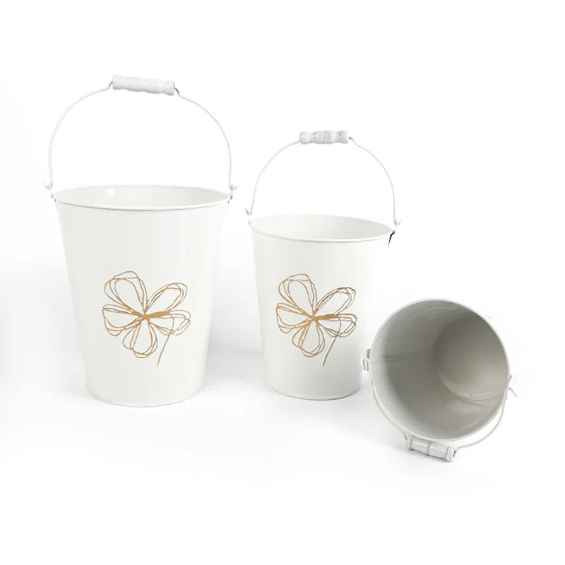 white Nordic INS style metal tin household storage tool iron bucket with wooden handle  container  packing/giftpacking