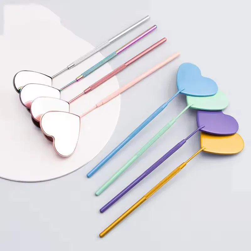 Wholesale Handheld Makeup Mirror High-definition Beauty Salon Handle Mirror Portable Carry-on Make-up Heart-shaped Small Mirror