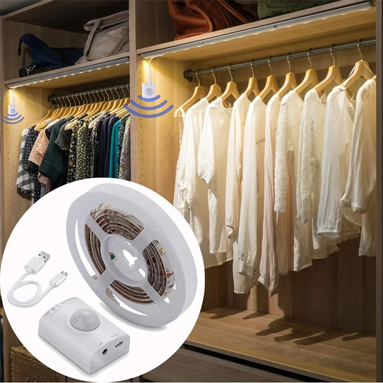 DC 3.7v 1M 2M  USB Rechargeable LED Dimmable Motion Sensor led strip lighting motion sensor For Cabinet bed wardrobes staircase