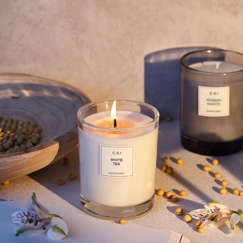 
Home decorative wedding transparent glass candle velas aromaticas 7 day soy wax private label candles scented candle 