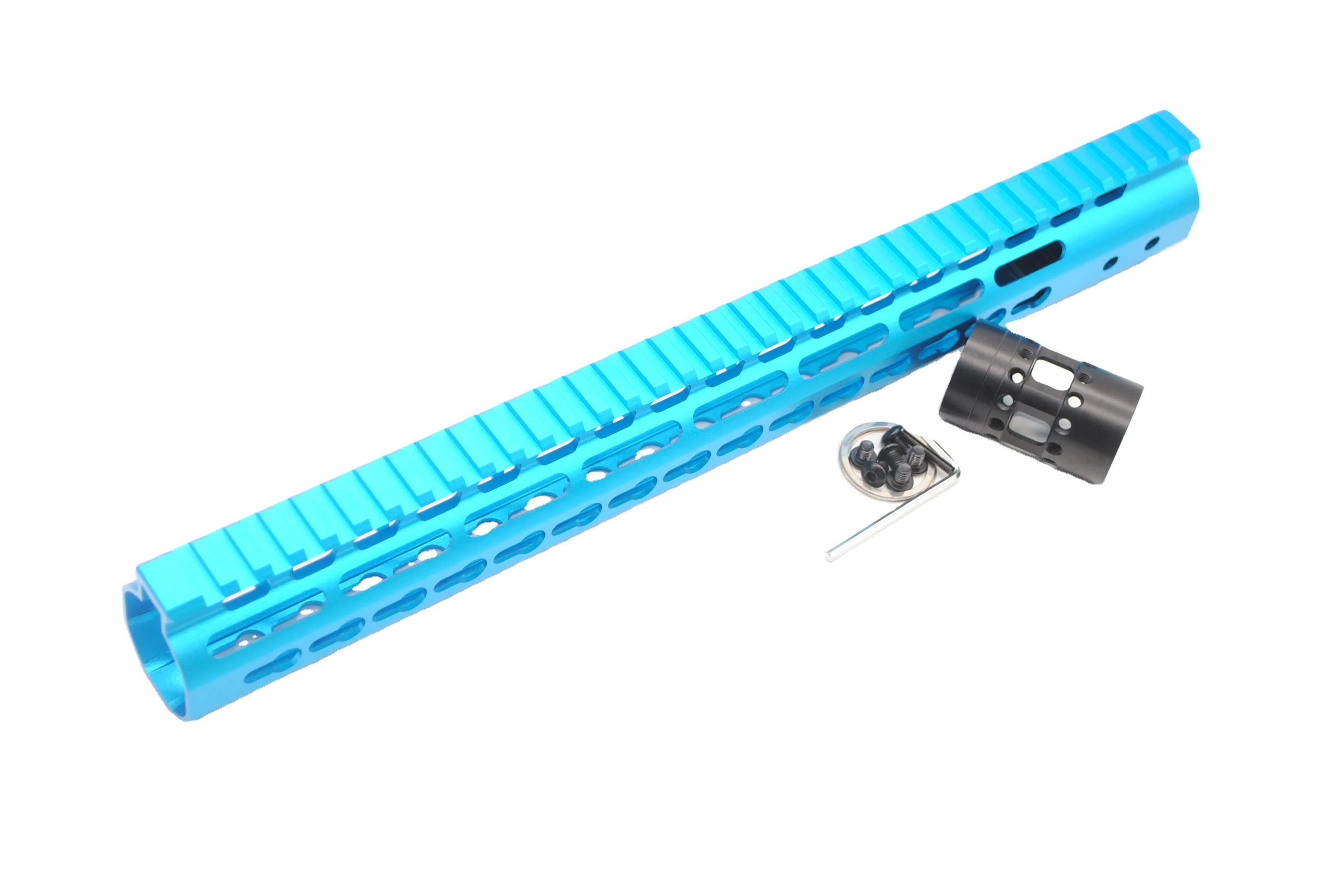 Aplus Blue NSR 15 Inch Free Float Keymod Handguard Rail Mount system with steel barrel nut for AR15 fit .223 / 5.56 rifles