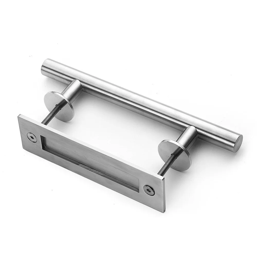 Stainless Steel Barn Door Handle With Flush Pull Industrial Silver Barn Door Hardware Handle