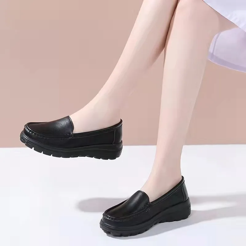 Nursing Shoes Hospital  For Women Black Shoes With Wedge Heels Comfort Breathable Soft Bottom Flat Anti-slip Safety Work Shoes