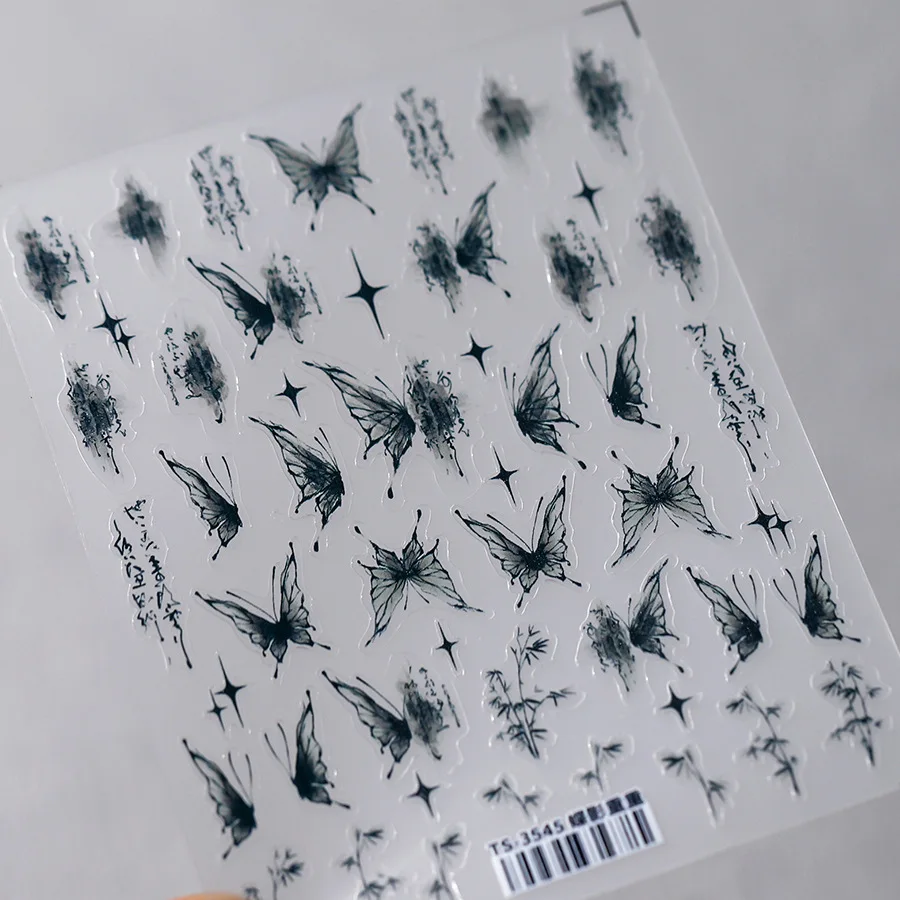 Chinese-style antique butterfly embossed thin and durable butterfly stickers light dance double-sided adhesive nail stickers