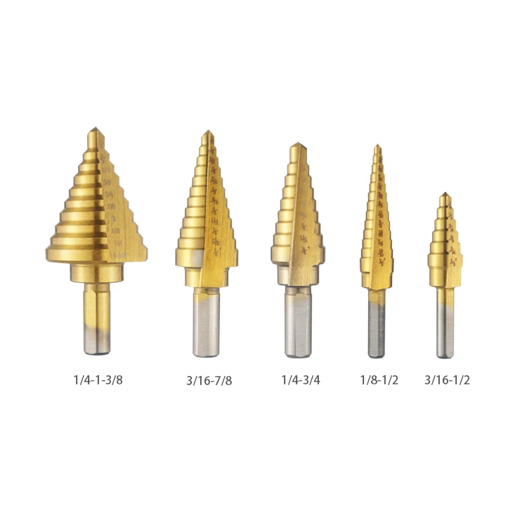 High quality 1/4-1-3/8 Drill set 5 PCS hss hole saw two steps single flute step kit drill bit
