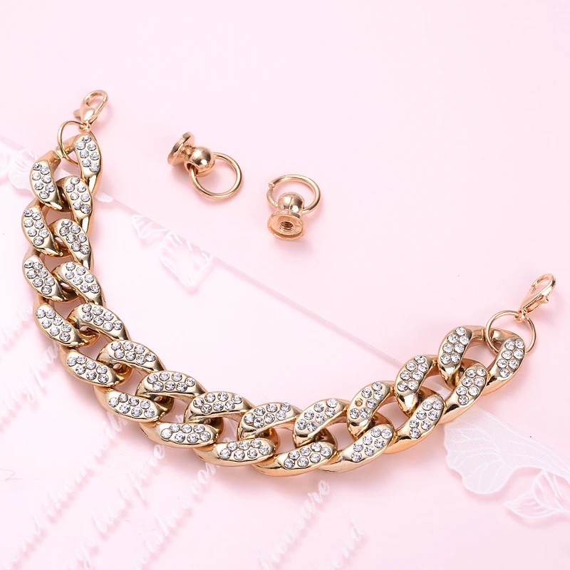 Women  crystal Gold Silver Colors Acrylic Mobile Phone Chain DIY Phone Lanyard Key Beaded Pendant Hold Straps Gift Accessories