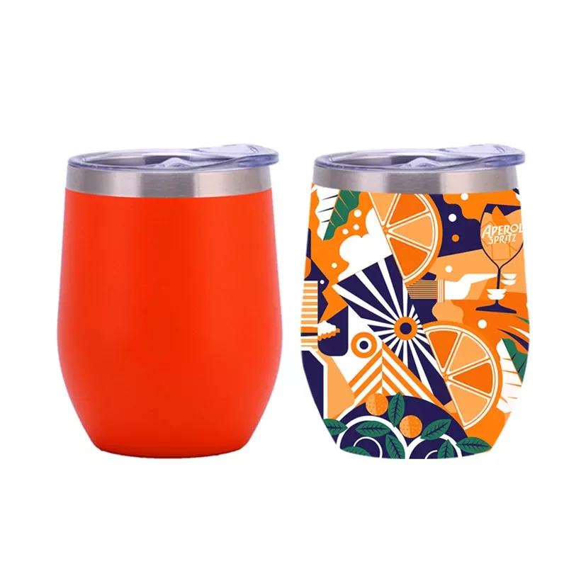 12OZ Double wall stainless steel travel coffee mug Egg Shaped Vacuum Tumbler Wine Glass with Lid