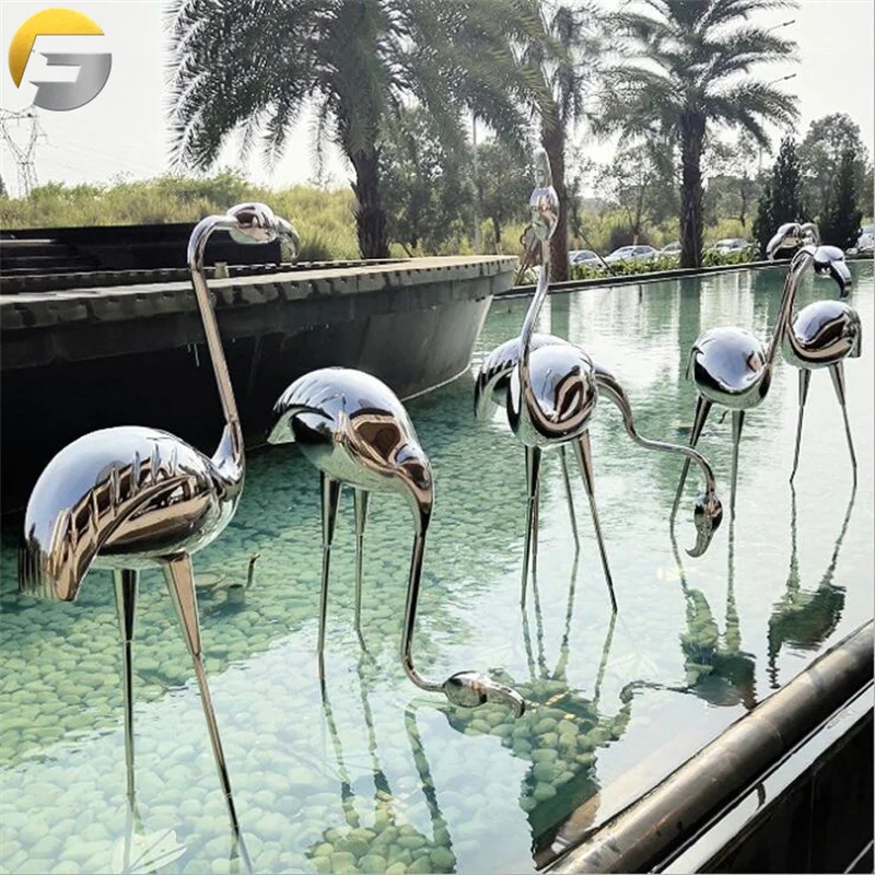 VV1047 Stainless Steel Metal Animal Sculptures For The Garden Swan Sculpture Urban Stainless Steel Sculpture