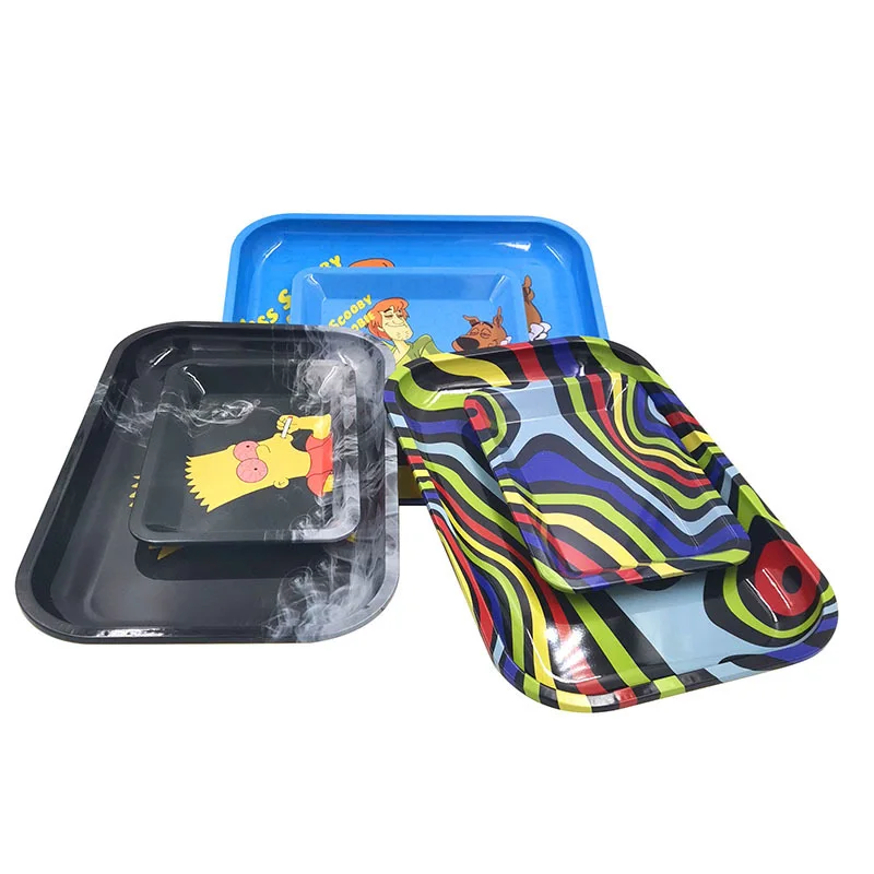 Wholesale Multiple Size Custom LOGO Small Size Rolling Metal Tin Tray Tinplate Metal Serving Tray