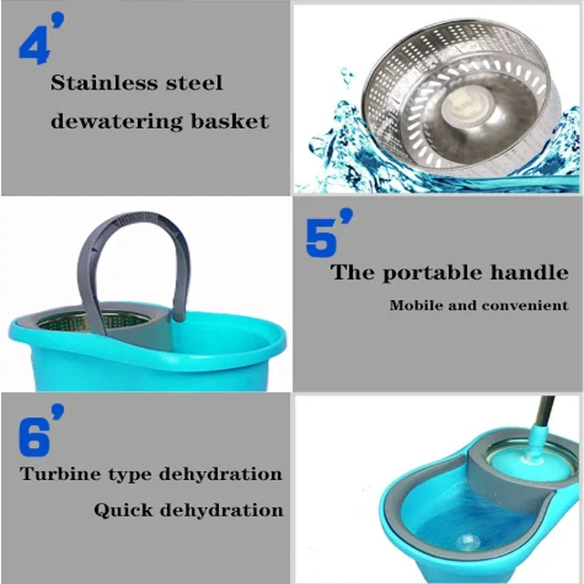 High Quality 360 Magic Mop Microfiber Rotating Cleaning Dry Wet Spin Flat Mop Bucket with wringer